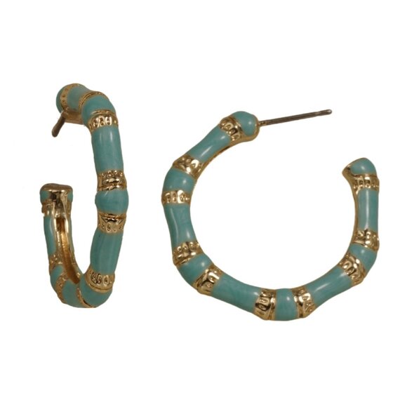 3 ENAMEL HOOPS -BLACK, WHITE AND TURQUOISE,  HOOP LOVERS DREAM - Picture 2 of 3